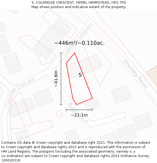 5, COLERIDGE CRESCENT, HEMEL HEMPSTEAD, HP2 7PG: Plot and title map