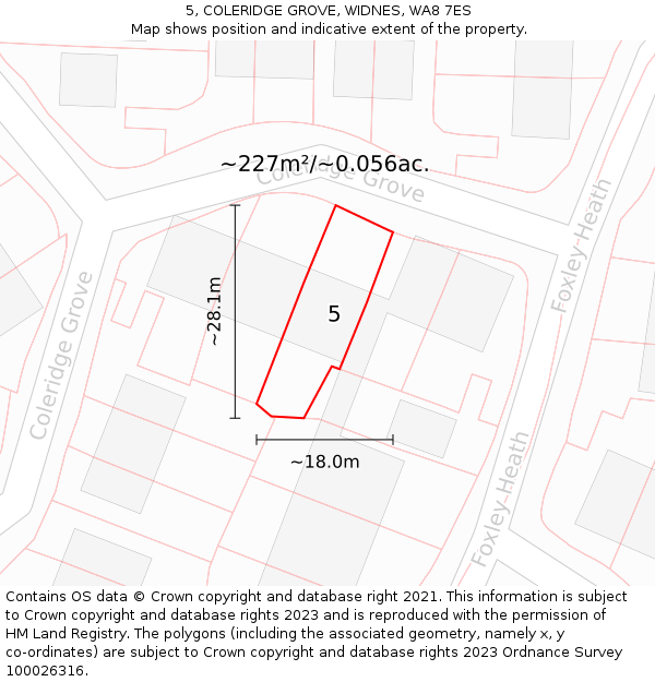 5, COLERIDGE GROVE, WIDNES, WA8 7ES: Plot and title map