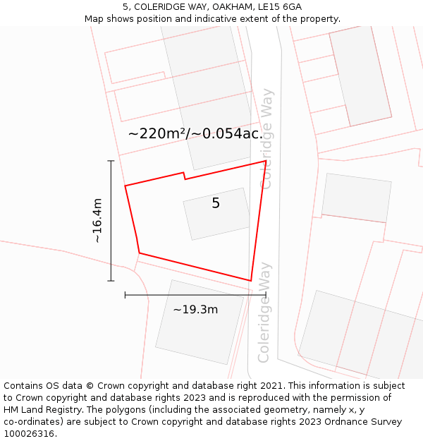 5, COLERIDGE WAY, OAKHAM, LE15 6GA: Plot and title map