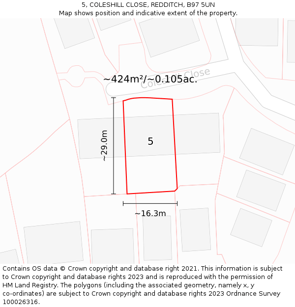 5, COLESHILL CLOSE, REDDITCH, B97 5UN: Plot and title map