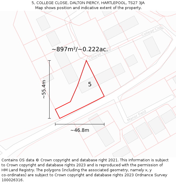 5, COLLEGE CLOSE, DALTON PIERCY, HARTLEPOOL, TS27 3JA: Plot and title map