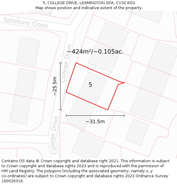 5, COLLEGE DRIVE, LEAMINGTON SPA, CV32 6SG: Plot and title map