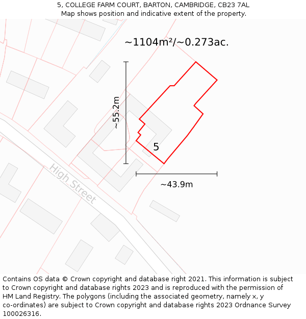 5, COLLEGE FARM COURT, BARTON, CAMBRIDGE, CB23 7AL: Plot and title map