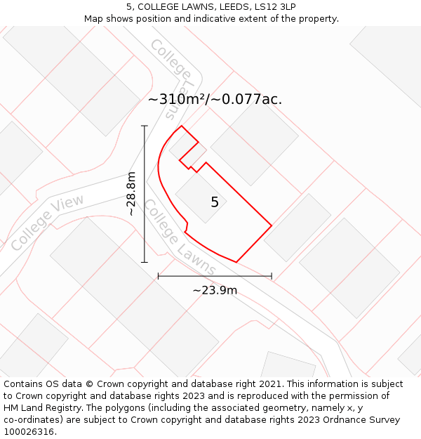 5, COLLEGE LAWNS, LEEDS, LS12 3LP: Plot and title map
