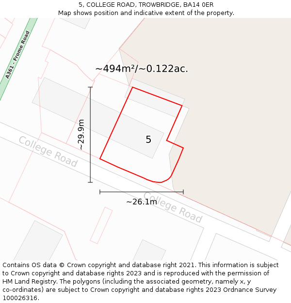 5, COLLEGE ROAD, TROWBRIDGE, BA14 0ER: Plot and title map
