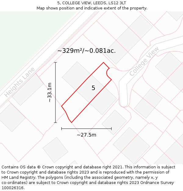5, COLLEGE VIEW, LEEDS, LS12 3LT: Plot and title map