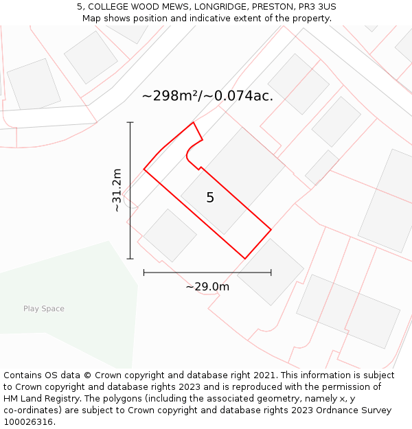 5, COLLEGE WOOD MEWS, LONGRIDGE, PRESTON, PR3 3US: Plot and title map