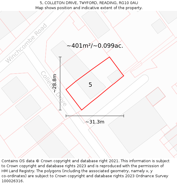 5, COLLETON DRIVE, TWYFORD, READING, RG10 0AU: Plot and title map