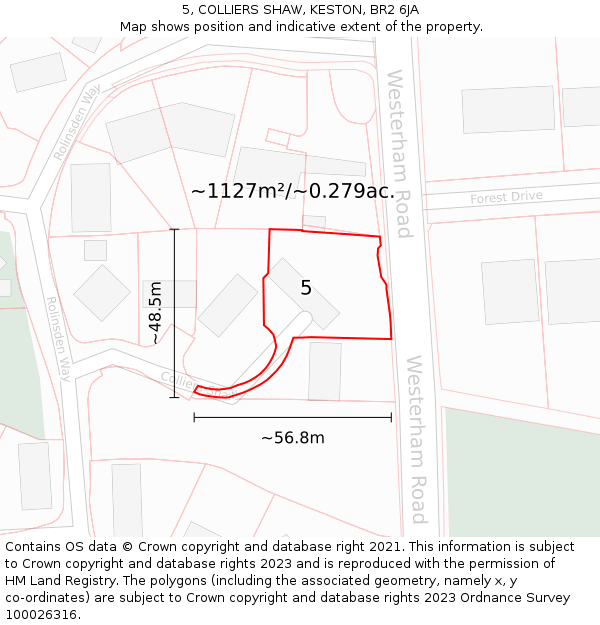 5, COLLIERS SHAW, KESTON, BR2 6JA: Plot and title map