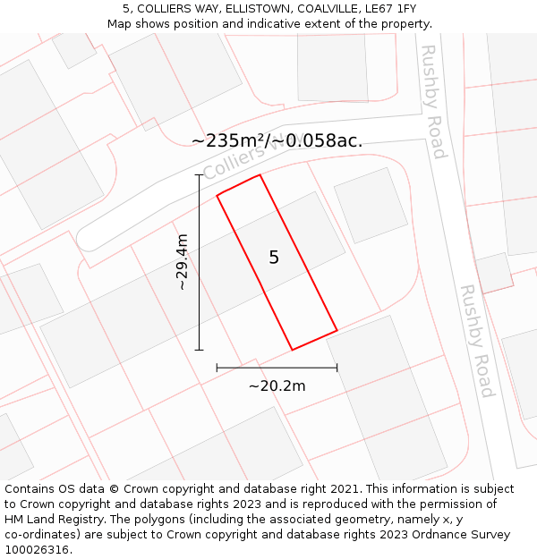 5, COLLIERS WAY, ELLISTOWN, COALVILLE, LE67 1FY: Plot and title map