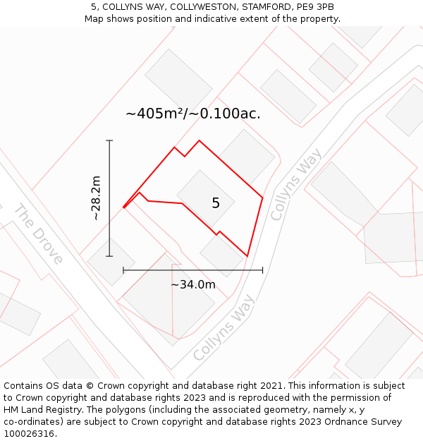 5, COLLYNS WAY, COLLYWESTON, STAMFORD, PE9 3PB: Plot and title map