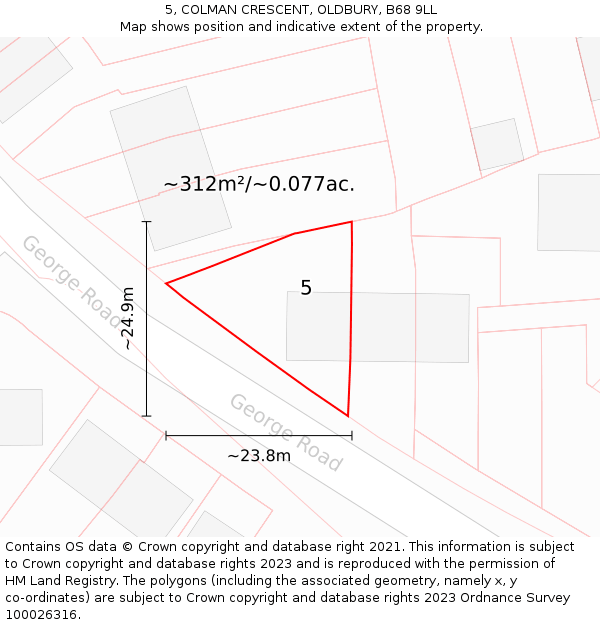 5, COLMAN CRESCENT, OLDBURY, B68 9LL: Plot and title map