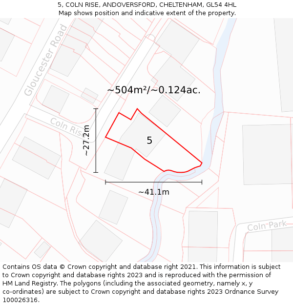 5, COLN RISE, ANDOVERSFORD, CHELTENHAM, GL54 4HL: Plot and title map