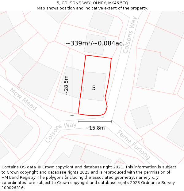 5, COLSONS WAY, OLNEY, MK46 5EQ: Plot and title map