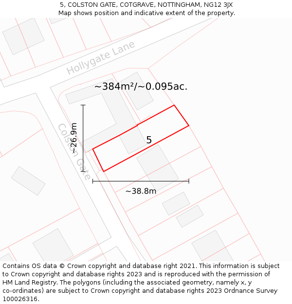 5, COLSTON GATE, COTGRAVE, NOTTINGHAM, NG12 3JX: Plot and title map