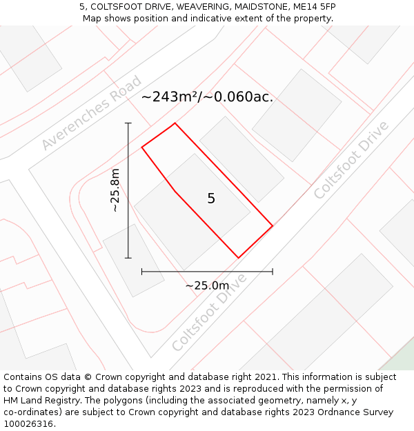 5, COLTSFOOT DRIVE, WEAVERING, MAIDSTONE, ME14 5FP: Plot and title map