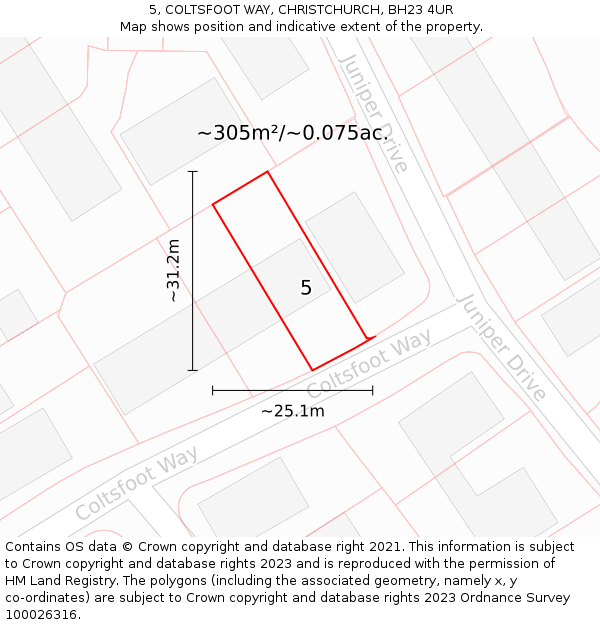 5, COLTSFOOT WAY, CHRISTCHURCH, BH23 4UR: Plot and title map