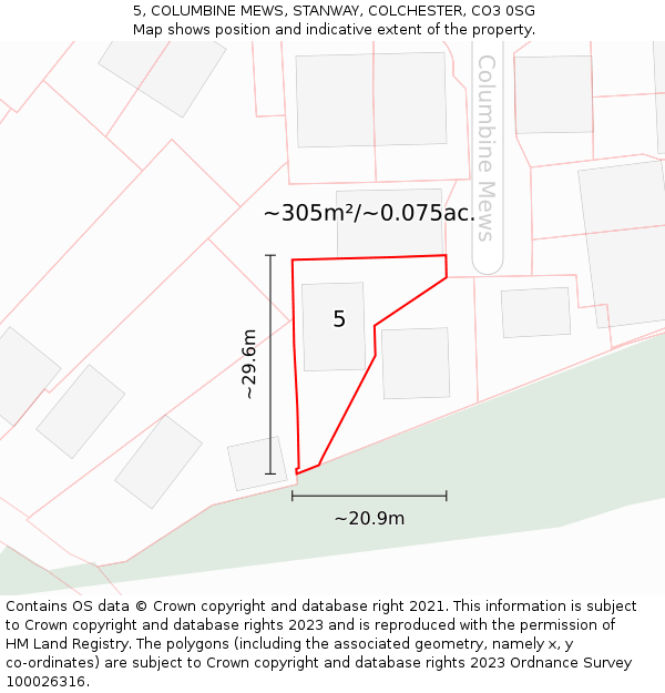 5, COLUMBINE MEWS, STANWAY, COLCHESTER, CO3 0SG: Plot and title map