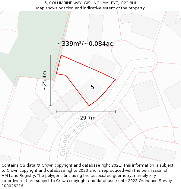 5, COLUMBINE WAY, GISLINGHAM, EYE, IP23 8HL: Plot and title map