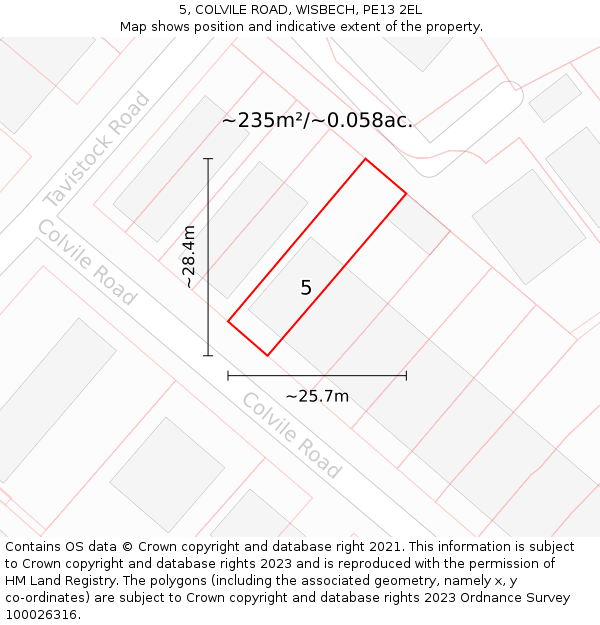 5, COLVILE ROAD, WISBECH, PE13 2EL: Plot and title map