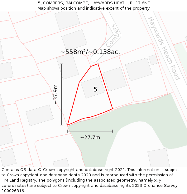 5, COMBERS, BALCOMBE, HAYWARDS HEATH, RH17 6NE: Plot and title map