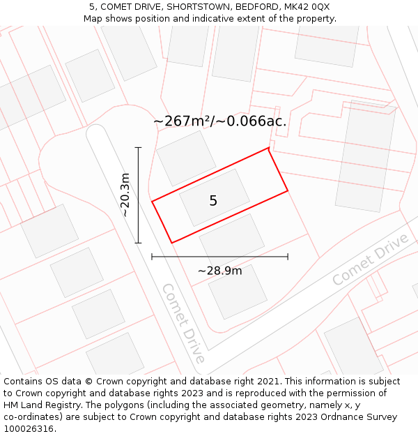 5, COMET DRIVE, SHORTSTOWN, BEDFORD, MK42 0QX: Plot and title map