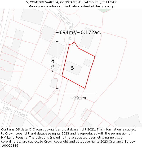 5, COMFORT WARTHA, CONSTANTINE, FALMOUTH, TR11 5AZ: Plot and title map