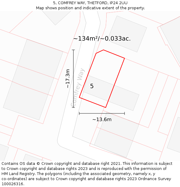 5, COMFREY WAY, THETFORD, IP24 2UU: Plot and title map