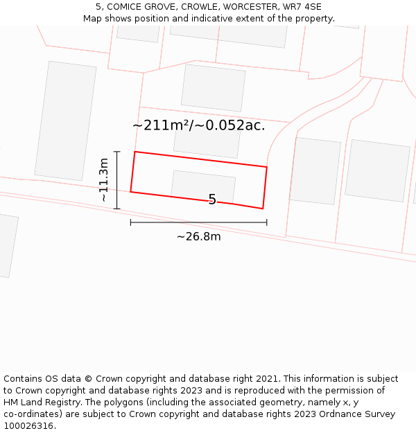 5, COMICE GROVE, CROWLE, WORCESTER, WR7 4SE: Plot and title map