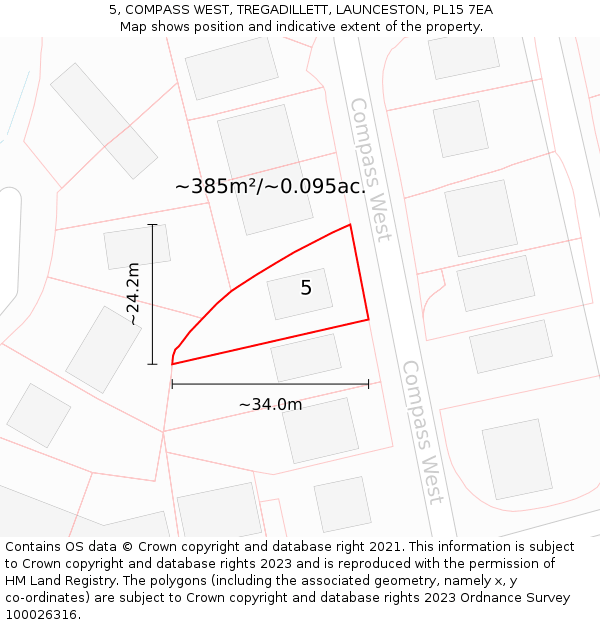 5, COMPASS WEST, TREGADILLETT, LAUNCESTON, PL15 7EA: Plot and title map