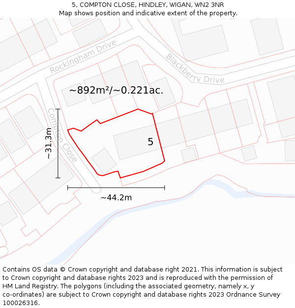 5, COMPTON CLOSE, HINDLEY, WIGAN, WN2 3NR: Plot and title map