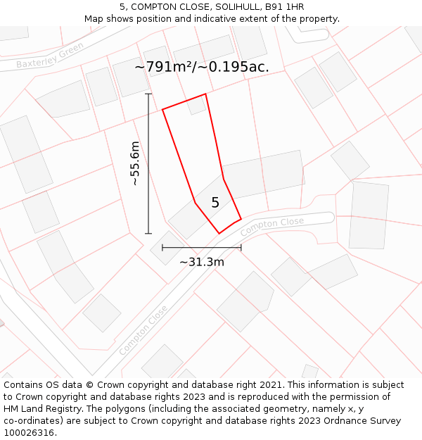 5, COMPTON CLOSE, SOLIHULL, B91 1HR: Plot and title map