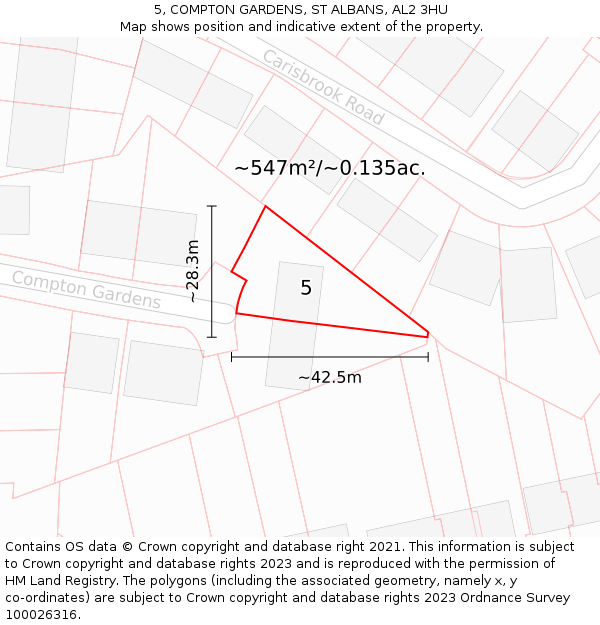 5, COMPTON GARDENS, ST ALBANS, AL2 3HU: Plot and title map