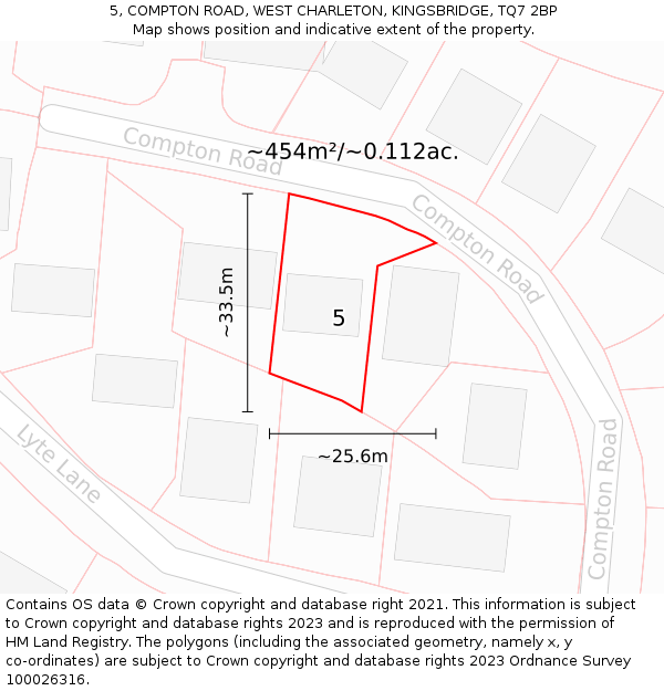 5, COMPTON ROAD, WEST CHARLETON, KINGSBRIDGE, TQ7 2BP: Plot and title map