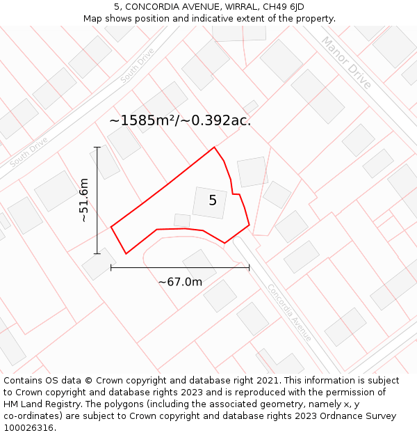 5, CONCORDIA AVENUE, WIRRAL, CH49 6JD: Plot and title map