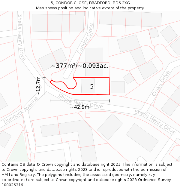 5, CONDOR CLOSE, BRADFORD, BD6 3XG: Plot and title map