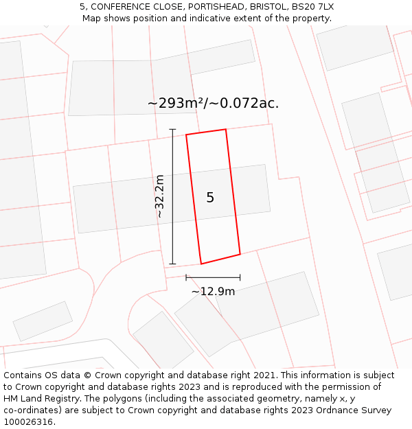 5, CONFERENCE CLOSE, PORTISHEAD, BRISTOL, BS20 7LX: Plot and title map