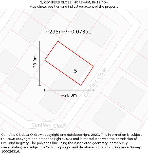 5, CONIFERS CLOSE, HORSHAM, RH12 4QH: Plot and title map