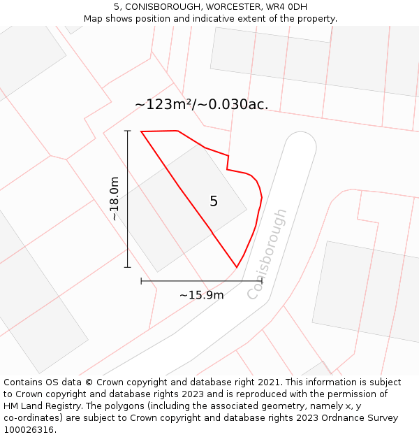 5, CONISBOROUGH, WORCESTER, WR4 0DH: Plot and title map