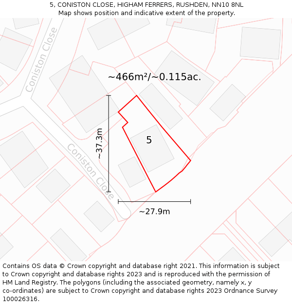 5, CONISTON CLOSE, HIGHAM FERRERS, RUSHDEN, NN10 8NL: Plot and title map