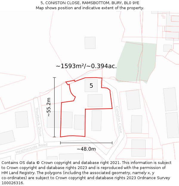 5, CONISTON CLOSE, RAMSBOTTOM, BURY, BL0 9YE: Plot and title map