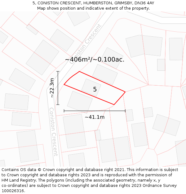 5, CONISTON CRESCENT, HUMBERSTON, GRIMSBY, DN36 4AY: Plot and title map