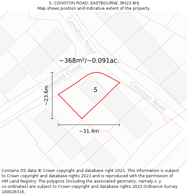 5, CONISTON ROAD, EASTBOURNE, BN23 8HJ: Plot and title map