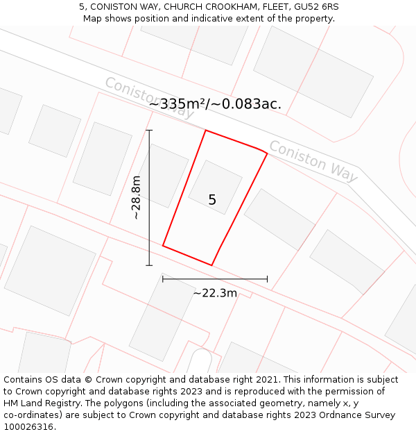 5, CONISTON WAY, CHURCH CROOKHAM, FLEET, GU52 6RS: Plot and title map