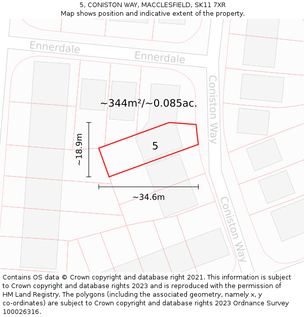 5, CONISTON WAY, MACCLESFIELD, SK11 7XR: Plot and title map