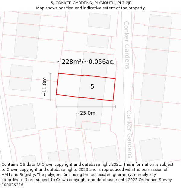 5, CONKER GARDENS, PLYMOUTH, PL7 2JF: Plot and title map