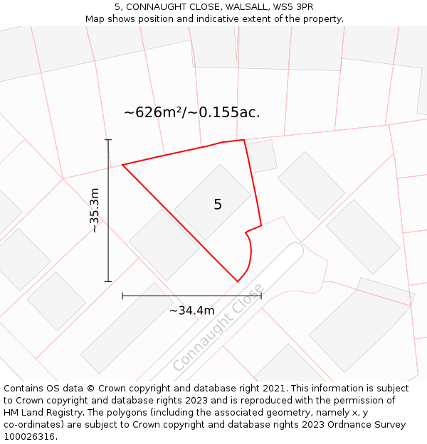 5, CONNAUGHT CLOSE, WALSALL, WS5 3PR: Plot and title map