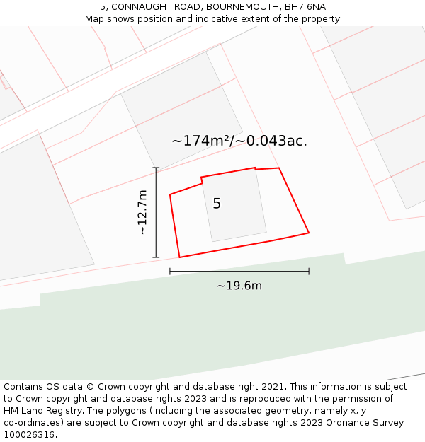 5, CONNAUGHT ROAD, BOURNEMOUTH, BH7 6NA: Plot and title map