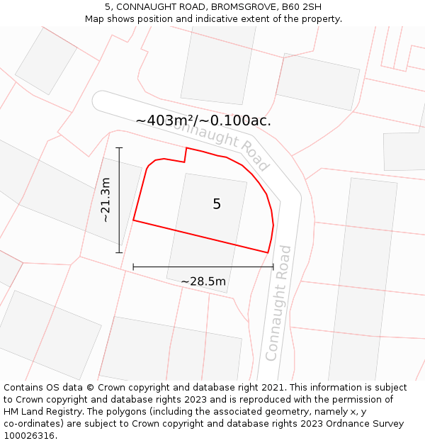 5, CONNAUGHT ROAD, BROMSGROVE, B60 2SH: Plot and title map
