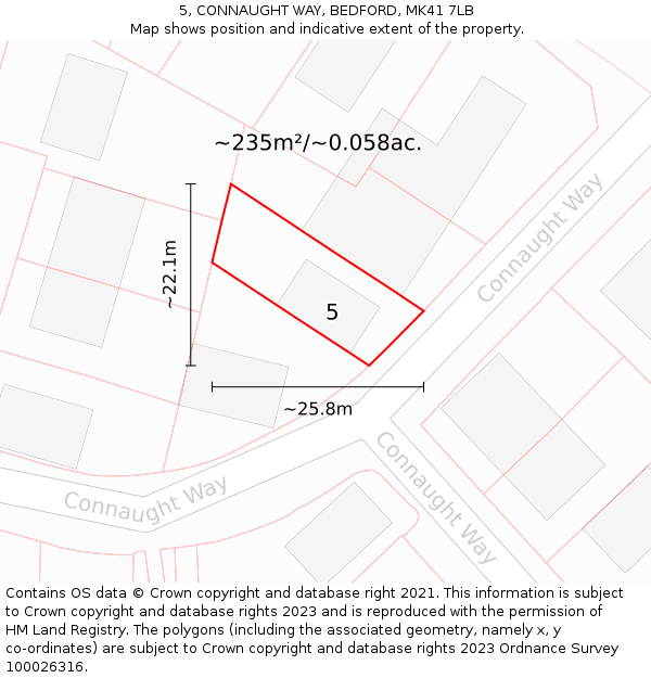 5, CONNAUGHT WAY, BEDFORD, MK41 7LB: Plot and title map